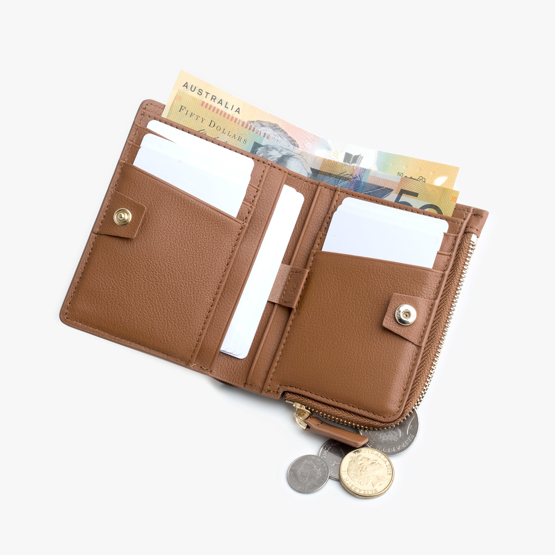 Mighty slim womens wallet coin pouch caramel brown ladies purse