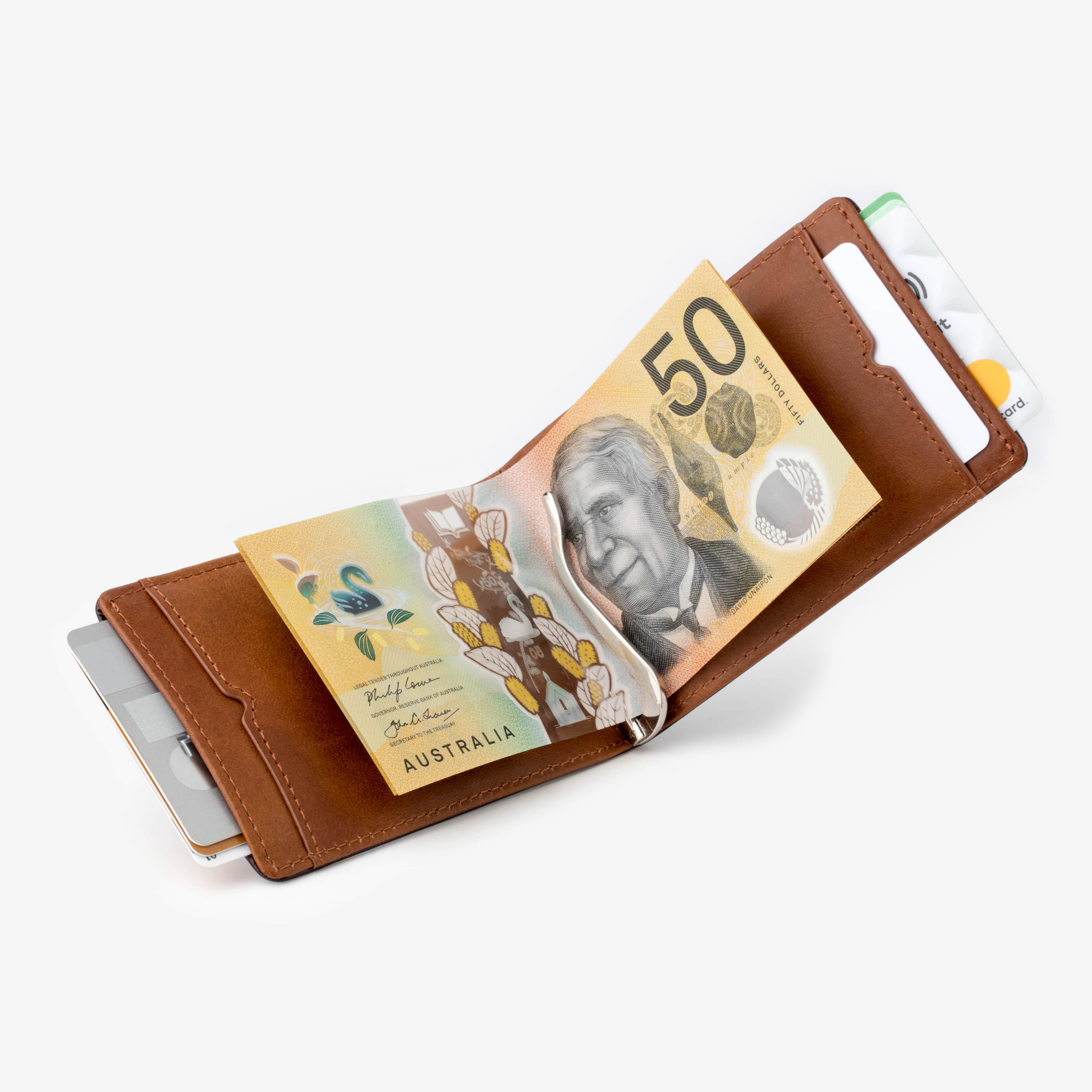 k2 slimline money clip mens wallet brown pull tab slim money clip Australia RFID