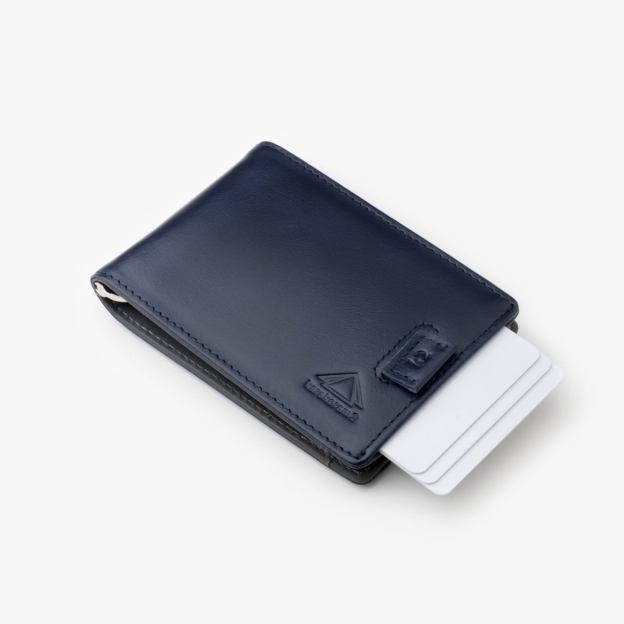Karakoram2 slim moneyclip wallet mens leather navy blue charcoal