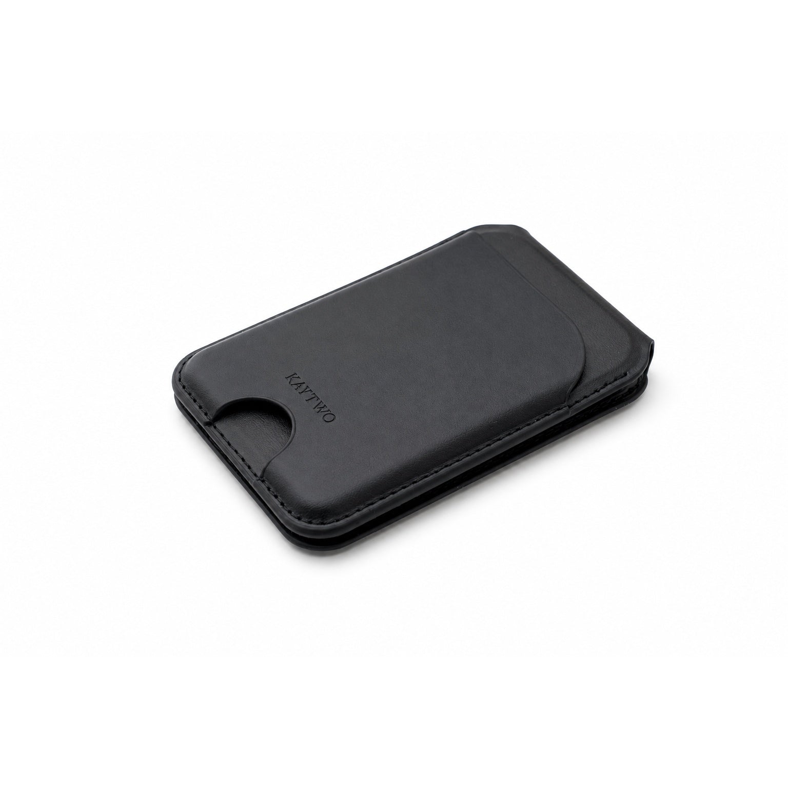 Black leather cardholder on a white background